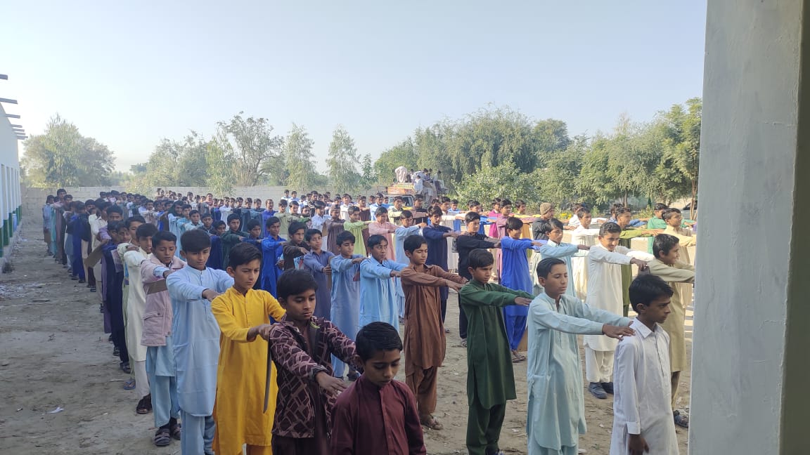 Wide view of the school morning assembly