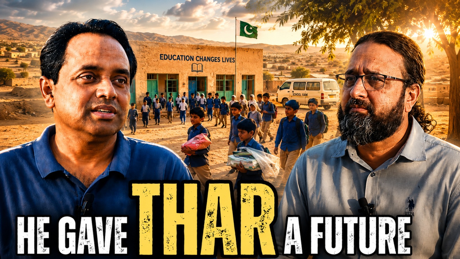 ECS founder and team in Thar with students heading to school